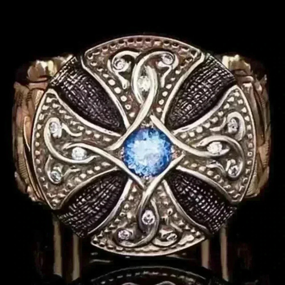 - 💥 Unisex Black Enamel Signet Ring Rose Gold Blue Fashion Ring, GPMB1486-7 - Picture 1 of 8